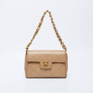 CHANEL Caviar Skin Metallic Mini Matelasse 18cm Handbag, Beige, WS10164